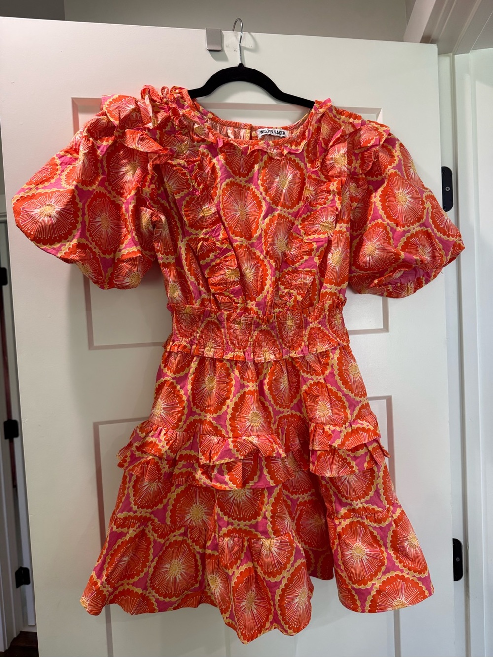 Walter Baker Pink Orange Floral Ruffle Dress